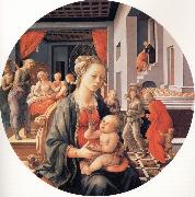 Fra Filippo Lippi The Madonna and Child with the Birth of the Virgin and the Meeting of Joachim and Anna oil painting on canvas